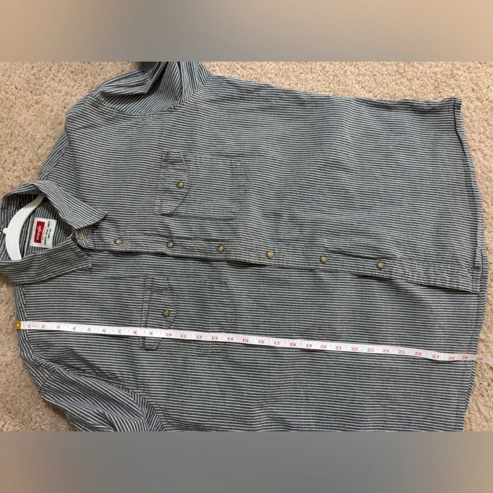 Wrangler Men’s Indigo Striped Denim Long Sleeve Shirt Brown Pearl Snaps Size XL